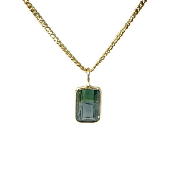 Solid 14k Bicolor Tourmaline Pendant 14 x 6 mm. - Picture 2 of 5